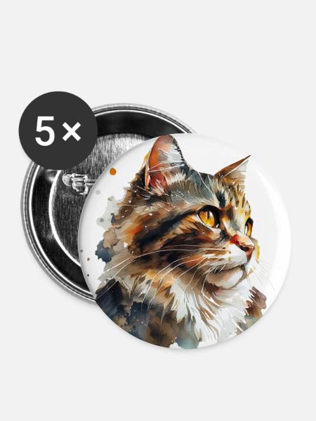 Aquarellporträt einer flauschigen roten Katze - Buttons groß 56 mm (5er Pack) - Weiß