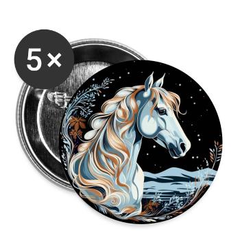 Pferd Winter - Buttons groß 56 mm (5er Pack) - Weiß - Vorne