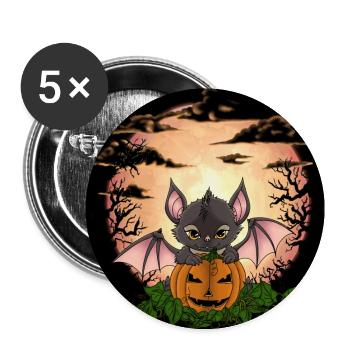 Chauve-souris avant la pleine lune à Halloween - Lot de 5 grands badges (56 mm) - blanc - Devant