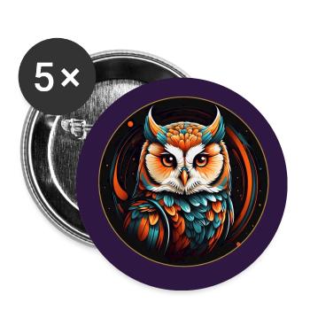 buntes Eulenmotiv im Sticker Comc Stil - Buttons groß 56 mm (5er Pack) - Weiß - Vorne