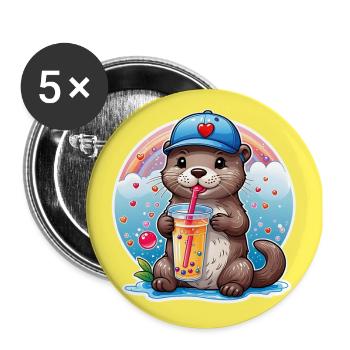 Kleiner Süßer Otter trinkt mit Strohhalm Limonade - Buttons groß 56 mm (5er Pack) - Weiß - Vorne