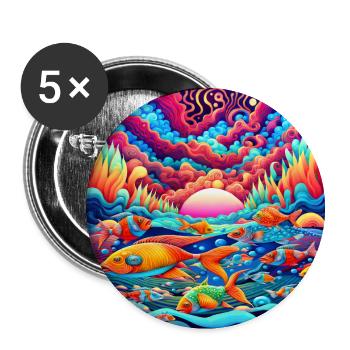 Psychedelic Ocean - Buttons large 2.2''/56 mm (5-pack) - white - Front