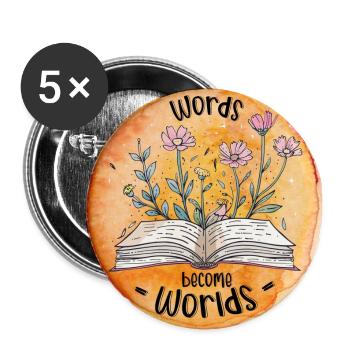 Aus Worten werden Worte | Geschenk für Bücherliebhaber - Buttons groß 56 mm (5er Pack) - Weiß - Vorne