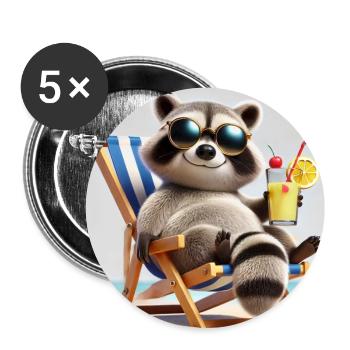 Entspannender Waschbär im Urlaub - Buttons groß 56 mm (5er Pack) - Weiß - Vorne