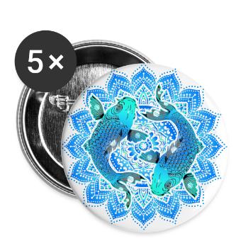 Asian Pond Carp - Koi Fish Mandala 1 - Buttons groß 56 mm (5er Pack) - Weiß - Vorne
