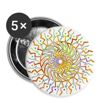 Mandala Yoga tribal Sonne strahlend gelb orange - Buttons groß 56 mm (5er Pack) - Weiß - Vorne