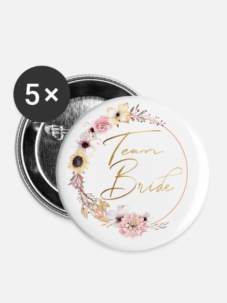 peachy_wreath_team_bride - Buttons groß 56 mm (5er Pack) - Weiß