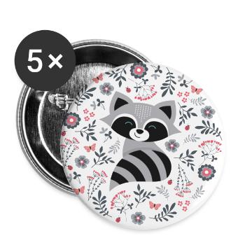 Raton laveur à fleurs - Lot de 5 grands badges (56 mm) - blanc - Devant