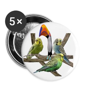 Perruches ondulées - Lot de 5 grands badges (56 mm) - blanc - Devant