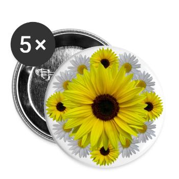 Sonnenblumen, Margeriten, Blumen, Blüten, floral - Buttons groß 56 mm (5er Pack) - Weiß - Vorne