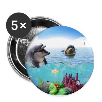Dolphin Seal Szene Poster - Buttons groß 56 mm (5er Pack) - Weiß - Vorne