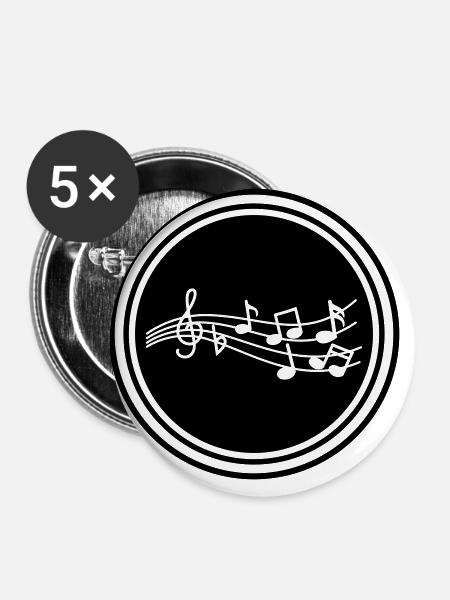 Musiknoten zeichen - Buttons groß 56 mm (5er Pack) - Weiß