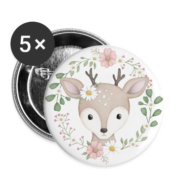 sweet deer in a wreath of flowers - Buttons large 2.2''/56 mm (5-pack) - white - Front