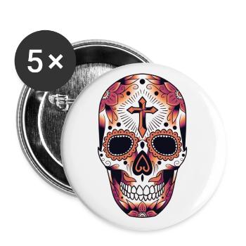 Mexikanischer Totenkopftag - Buttons groß 56 mm (5er Pack) - Weiß - Vorne