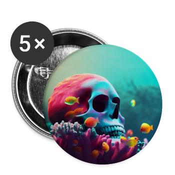 Crâne de pirate coloré sous l'eau - Lot de 5 grands badges (56 mm) - blanc - Devant