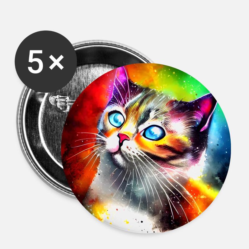 Cute colorful cat - Buttons large 2.2''/56 mm (5-pack) - white
