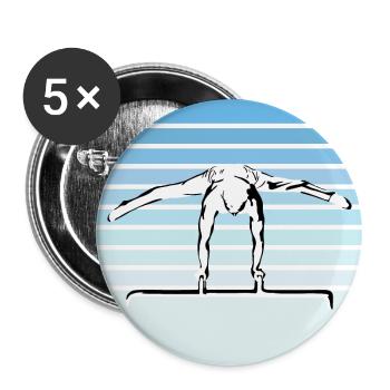 Turnen, Turner - Männer und Jungs; Gymnastics - Buttons groß 56 mm (5er Pack) - Weiß - Vorne