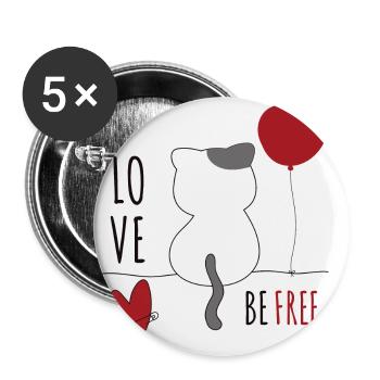 Chat avec coeur Chat amour animal Chats - Lot de 5 grands badges (56 mm) - blanc - Devant