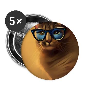 Cat with glasses - Buttons large 2.2''/56 mm (5-pack) - white - Front