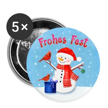 Schneemann wünscht Frohes Fest - Buttons groß 56 mm (5er Pack) - Weiß - Vorne
