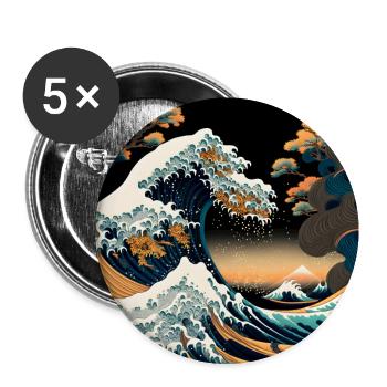 Ukiyo Welle Art japonais - Lot de 5 grands badges (56 mm) - blanc - Devant