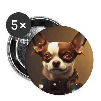 Chihuahua brun en vêtements steampunk - Lot de 5 grands badges (56 mm) - blanc - Devant