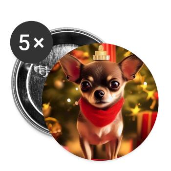 Chihuahua avec couronne de Noël et cadeaux - Lot de 5 grands badges (56 mm) - blanc - Devant