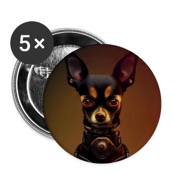Dark Chihuahua in steampunk uniform - Buttons large 2.2''/56 mm (5-pack) - white - Front