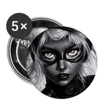 Une fille en costume de chat noir - Lot de 5 grands badges (56 mm) - blanc - Devant