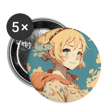Mignonne fille blonde d’anime - Lot de 5 grands badges (56 mm) - blanc - Devant