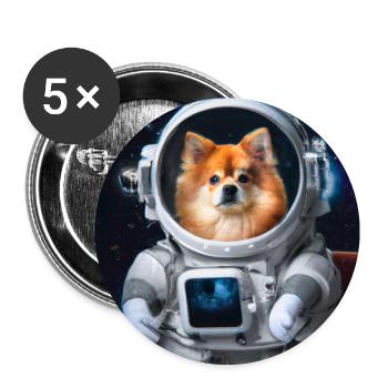 Pomeranian im Raumanzug - Hund im Weltall - Buttons groß 56 mm (5er Pack) - Weiß - Vorne