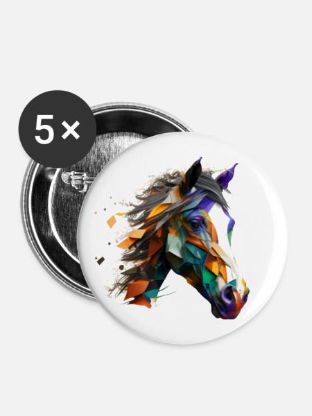 Pferdekopf-Kunst - Buttons groß 56 mm (5er Pack) - Weiß