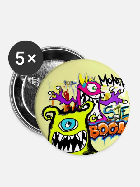 Grafitti Monster Boom - Buttons groß 56 mm (5er Pack) - Weiß
