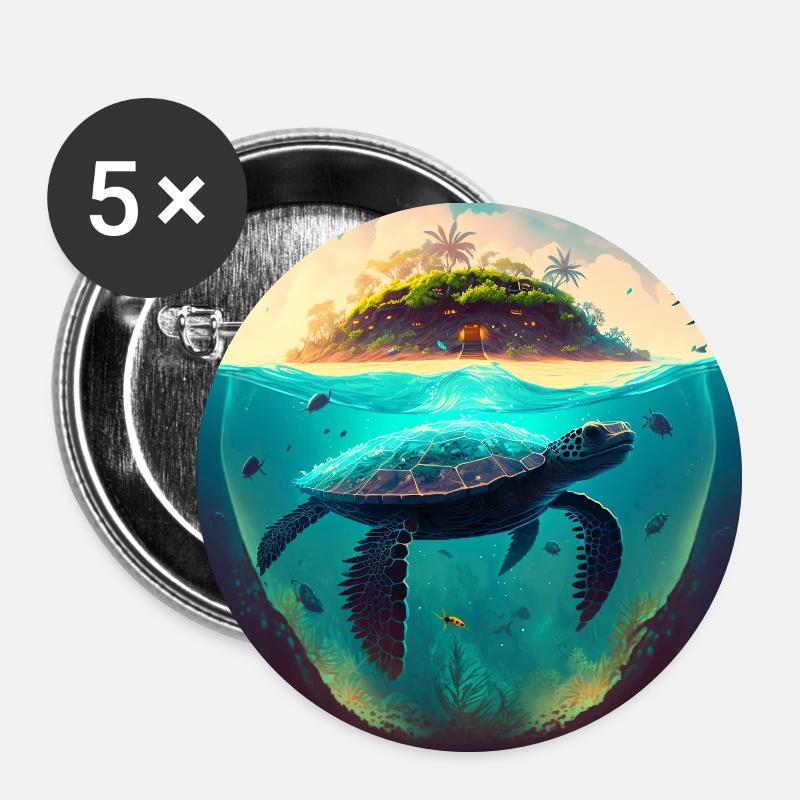 The Hawaiian Turtle - Buttons large 2.2''/56 mm (5-pack) - white