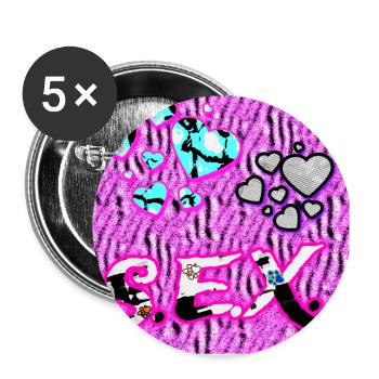S.E.X. - Herzen - Buttons groß 56 mm (5er Pack) - Weiß - Vorne