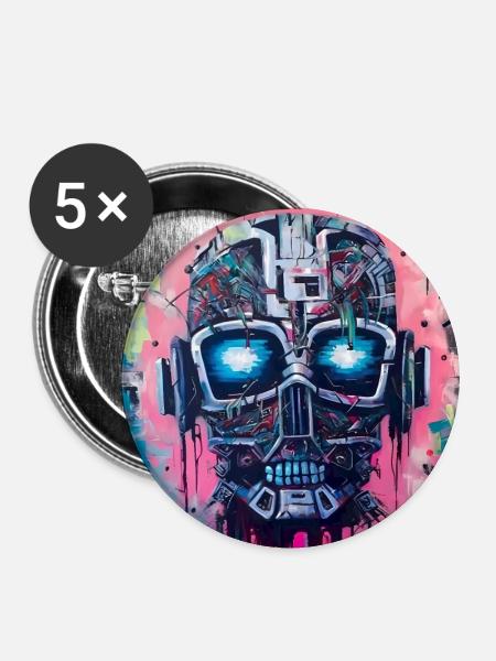 Cyber Roboter - Buttons groß 56 mm (5er Pack) - Weiß