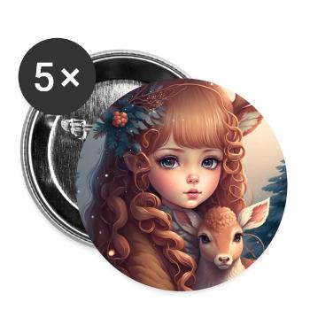 Deer with girl - Buttons large 2.2''/56 mm (5-pack) - white - Front