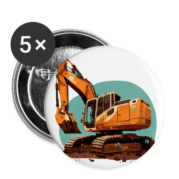 Bagger| Schaufelbagger | Retro - Buttons groß 56 mm (5er Pack) - Weiß - Vorne