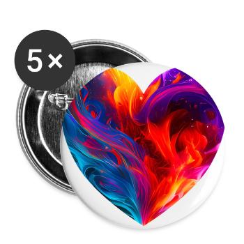 Cœur coloré avec feu - Lot de 5 grands badges (56 mm) - blanc - Devant