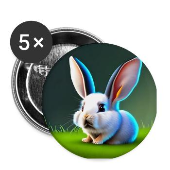 Lapin aux grandes oreilles - Lot de 5 grands badges (56 mm) - blanc - Devant