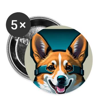 Astronauten-Corgi - Buttons groß 56 mm (5er Pack) - Weiß - Vorne