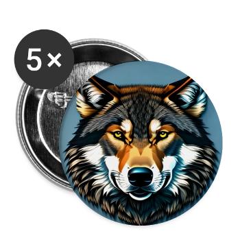 Standard-Wolf-Porträt - Buttons groß 56 mm (5er Pack) - Weiß - Vorne