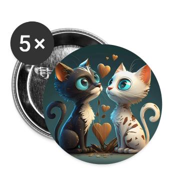 Cartoon Kitten mit Herz - Buttons groß 56 mm (5er Pack) - Weiß - Vorne