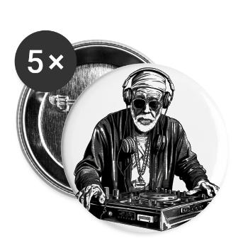 Cooler Best-Ager Mann als DJ Hipster mit Mütze - Buttons groß 56 mm (5er Pack) - Weiß - Vorne