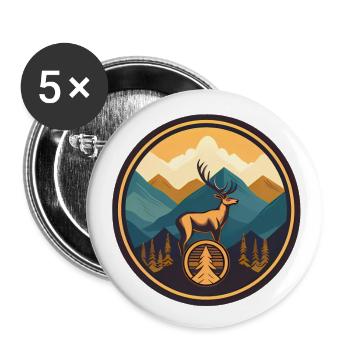 Berge mit Hirsch - Buttons groß 56 mm (5er Pack) - Weiß - Vorne