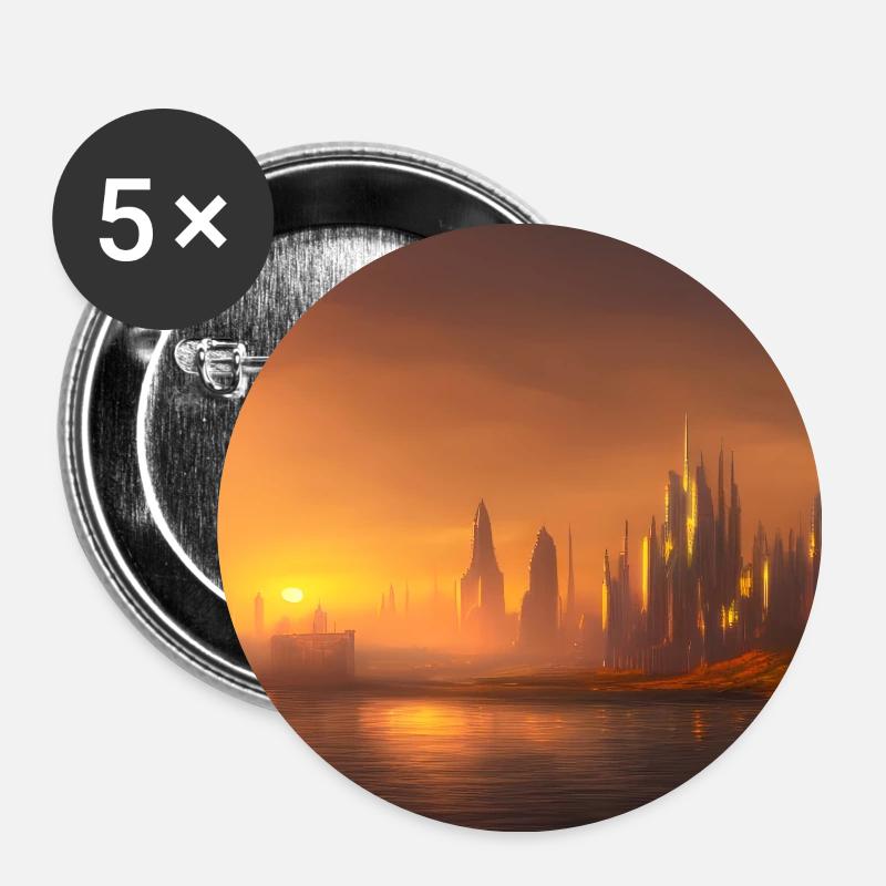 City skyline across the water at sunset - Buttons large 2.2''/56 mm (5-pack) - white