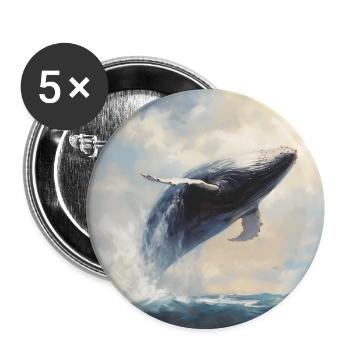 Wal springt aus dem Wasser - Buttons groß 56 mm (5er Pack) - Weiß - Vorne