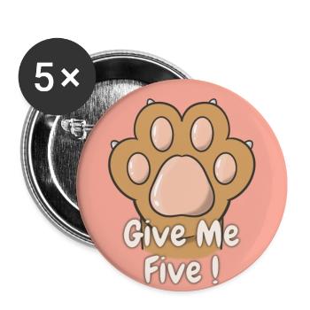 Gib mir fünf hellbraune Katzenpfoten - Buttons groß 56 mm (5er Pack) - Weiß - Vorne