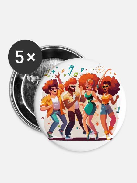 Disco-Nacht - Buttons groß 56 mm (5er Pack) - Weiß