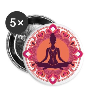 YogaFlair: Lotus-Pose mit Stil, Frau mit Dutt - Buttons groß 56 mm (5er Pack) - Weiß - Vorne